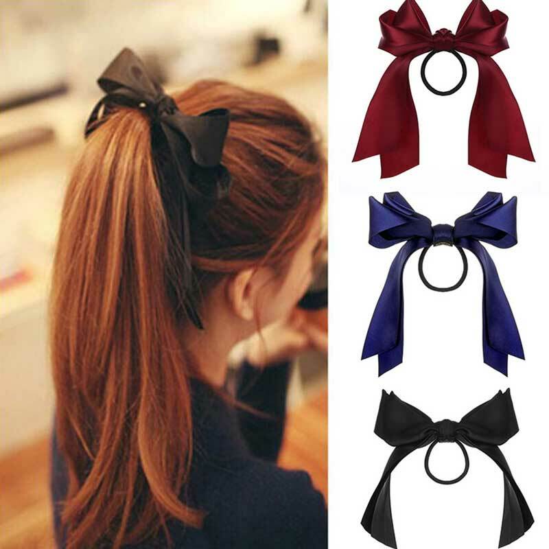 1pcs Korean Bow-Knot Elastic Hair Bands Accessories Fashion Hair Band Long Ribbon Bow Ponytail Hair Tie Scrunchies Women Girls