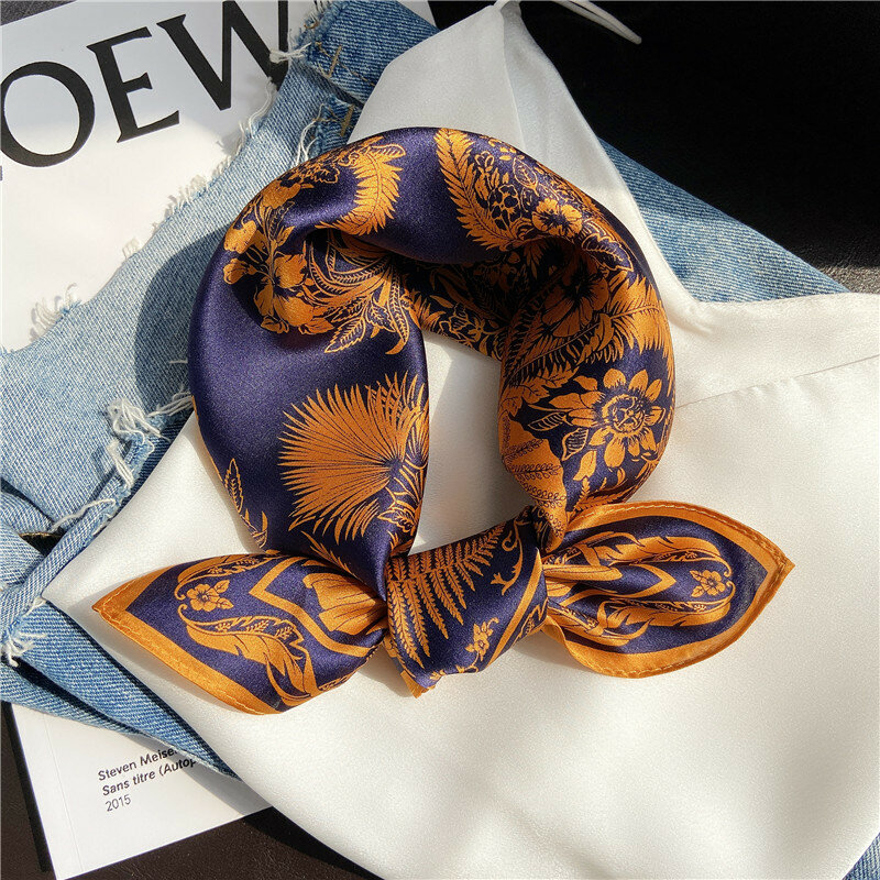 Foulard en soie Pure pour femmes, bandeau imprimé Floral, carré, Hijab, 53x53cm, à la mode, 100%