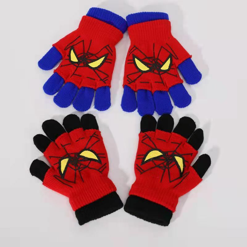 2021 Herfst En Winter Kinderen Gebreide Handschoenen Little Spider Wol Cartoon Gedrukt Rubber Handschoenen Voor Jongens Warm Te Houden buiten