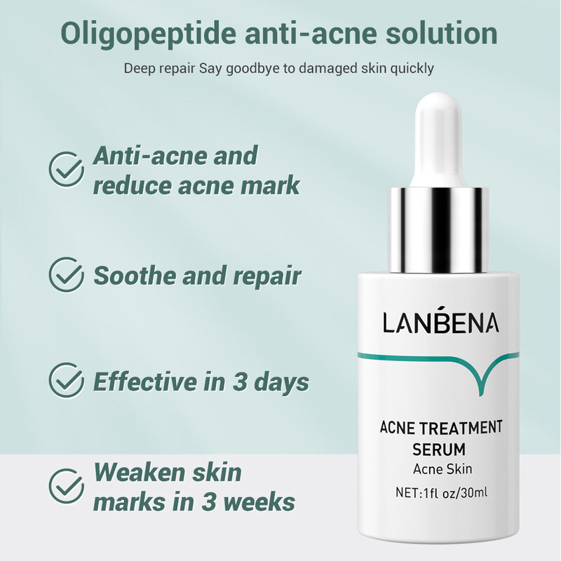 Lanbena soro de acne hialurônico olegopepmaré anti-acne, tratamento, remoção de acne cicatriz manchas, encolher poros, clareamento da pele 30ml