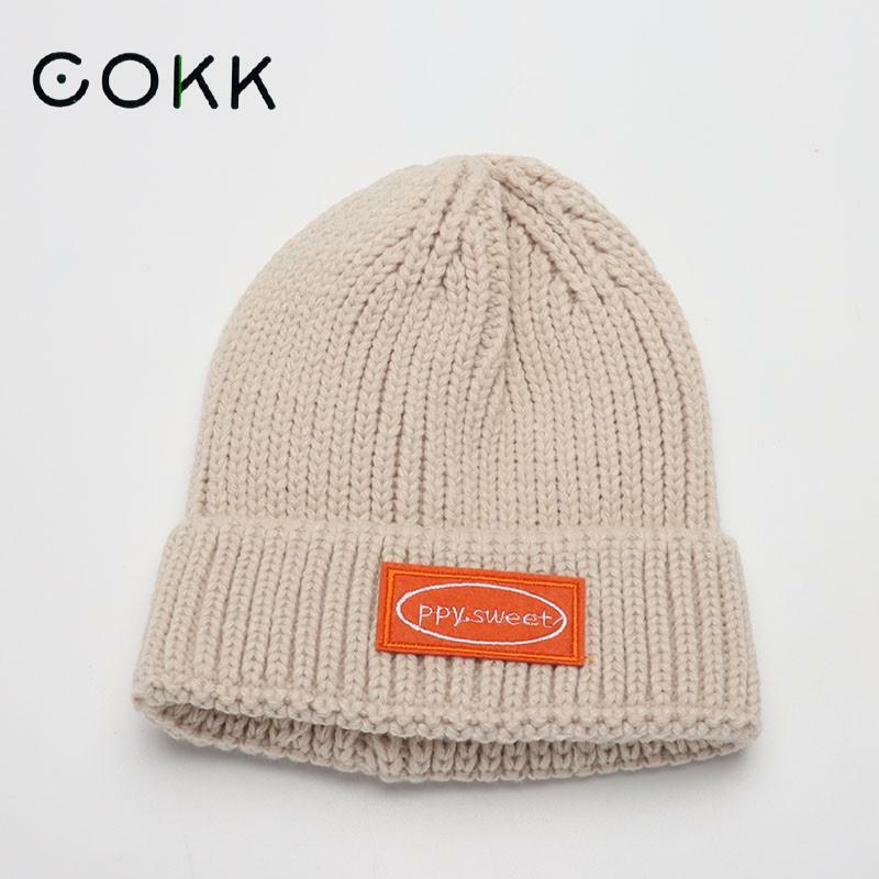 COKK Winter Hats For Women Girls Boys Parent Child Kids Thickened Warm Knitted Beanie Candy Color Bonnet Autumn Winter Cap 2021