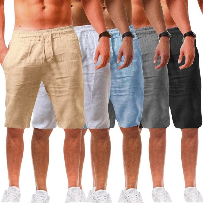 2021 Summer New Men's Cotton Linen Shorts Male Fashin Breathing Solid Color Linen Shorts Fitness Streetwear