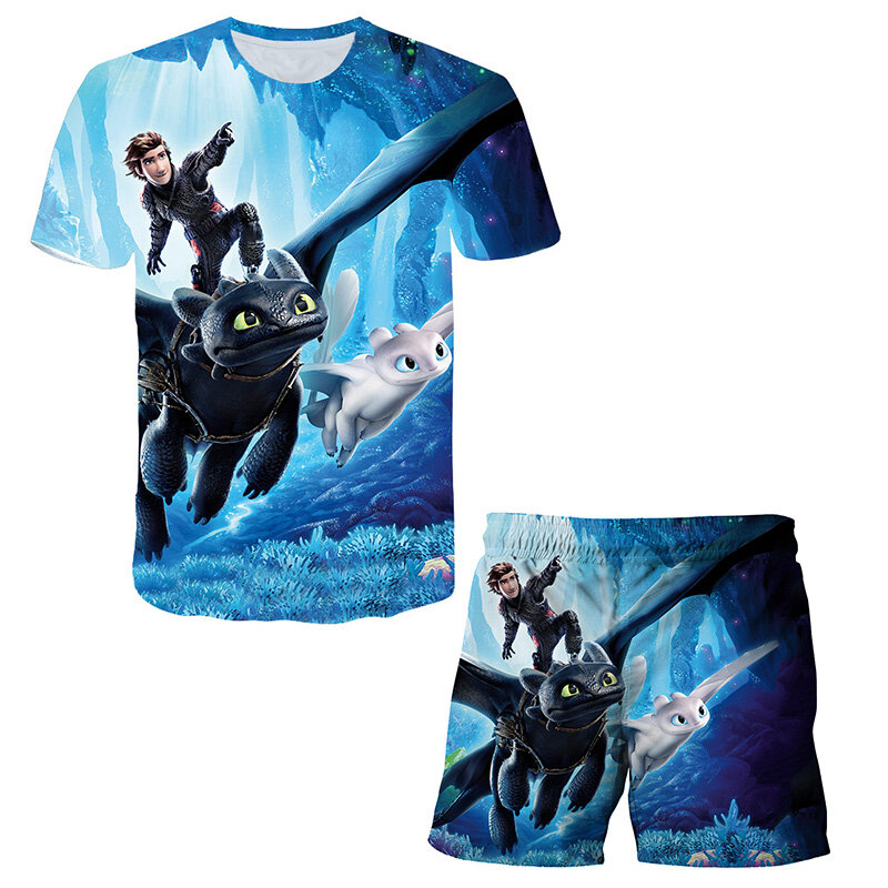 Conjunto de camiseta y pantalones con estampado de dragón en 3D para niños, en 3D Camiseta con estampado de dragón, ropa de Anime