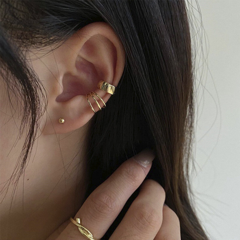 Boucles d'oreilles en or à Clip croisé Simple pour femmes et filles, 2 pièces, perle cubique zircone, manchette d'oreille sans Piercing