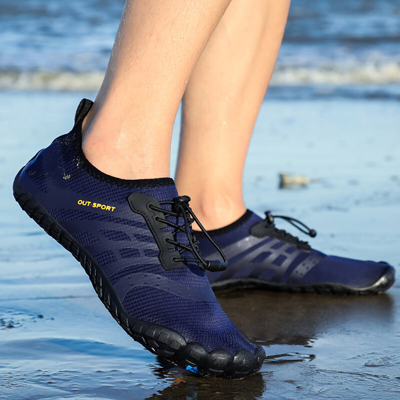 Zapatos de agua de cinco dedos para hombre, tela de rejilla transpirable para exteriores, natación, pesca, antideslizante, zapatillas para agua