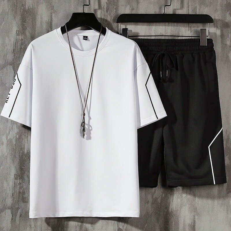 Los hombres de la camiseta + Pantalones cortos conjunto de verano transpirable Casual T camiseta de correr conjunto de moda estampado Harajuku hombre traje de deporte 2021 nuevo