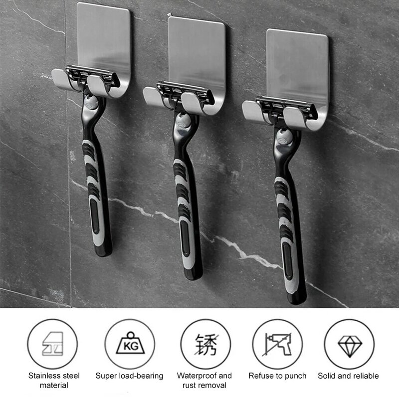 1pcs/Free Punch Razor Holder, Shaver Holder, Durable Light Extravagance Stainless Steel Wall Storage Hook For Kitchen Bathroom