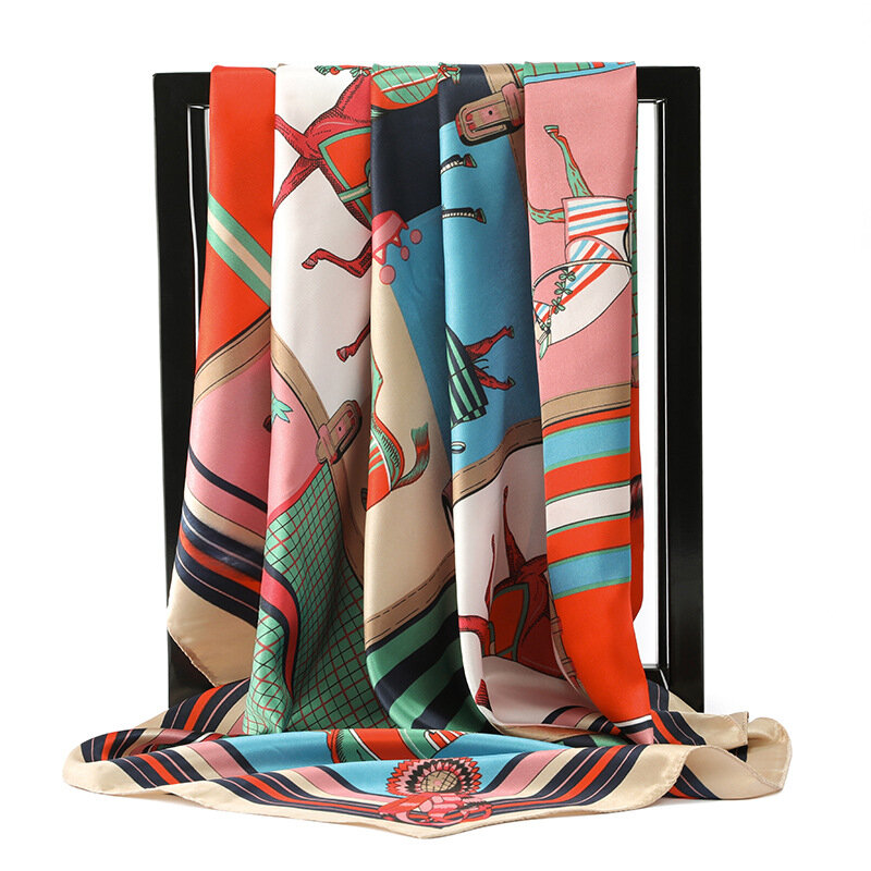 Sciarpe di seta quadrate di marca di Design sciarpe con stampa Fanshion donne musulmane hijab Echarpe scialli da spiaggia avvolgere Bandana Foulard Pareo 90*90cm