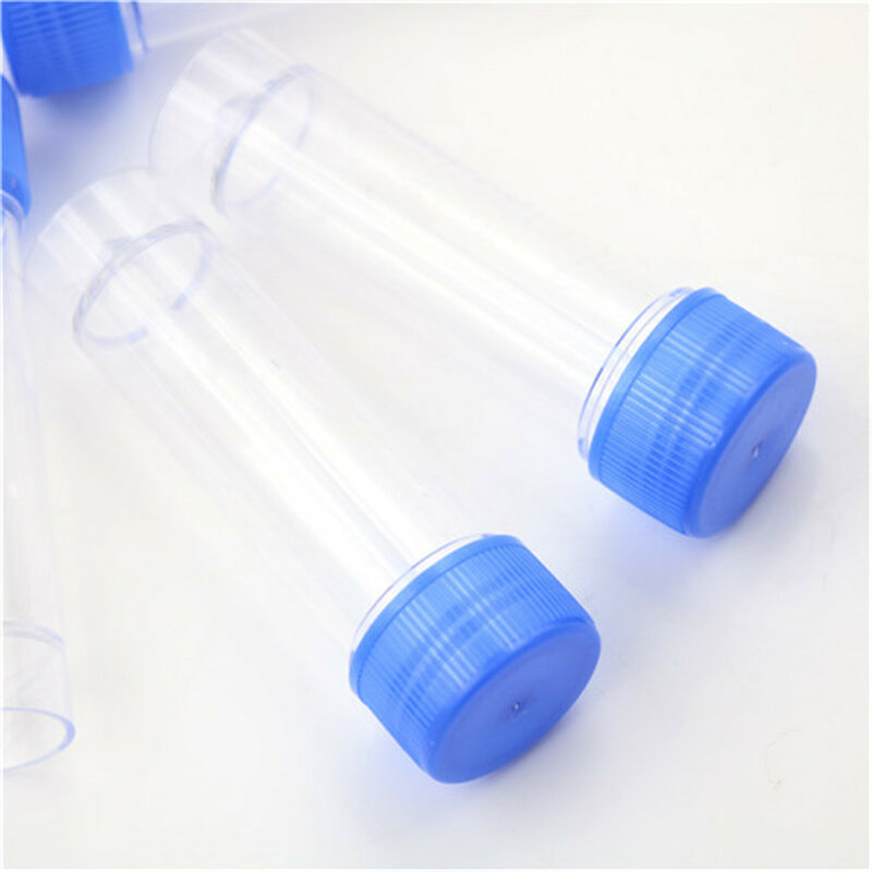 10 個 30 ミリリットルスツールボトルプラスチック尿管とスプーンクリア標本テスト容器ブルースクリュートップ卸売