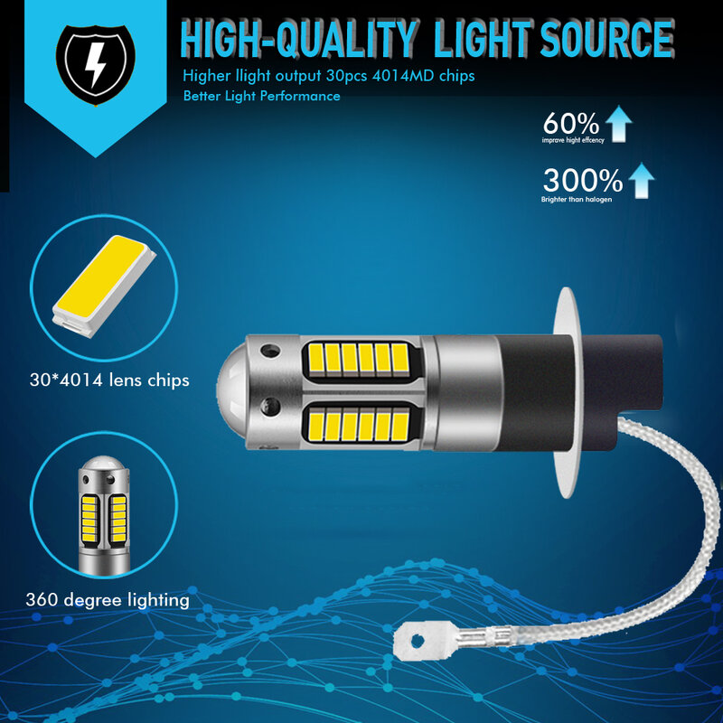 Bombilla LED H3 H1 superbrillante para coche, luces antiniebla de 12V, 6000K, lámpara de día de conducción, DRL, superbrillante, 30 4014SMD, 2 uds., 880 881