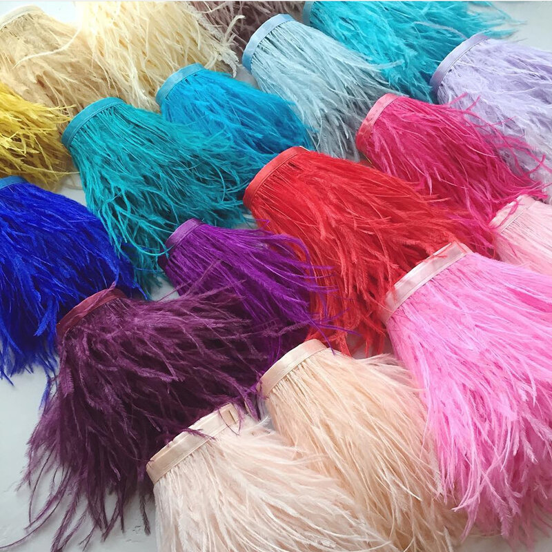 1Meter Fluffy Ostrich Feathers Trimming Ribbon 8-10cm Natural Plume for Wedding Clothing Dress Decoration Sewing Crafts