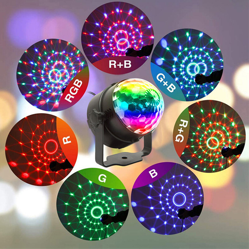 RGB диско-шар, освещение для диджея, вращающийся лазерный проектор со звуковой активацией, стробоскопический мигающий светодиодный сценический светильник для рождественского клуба, бара