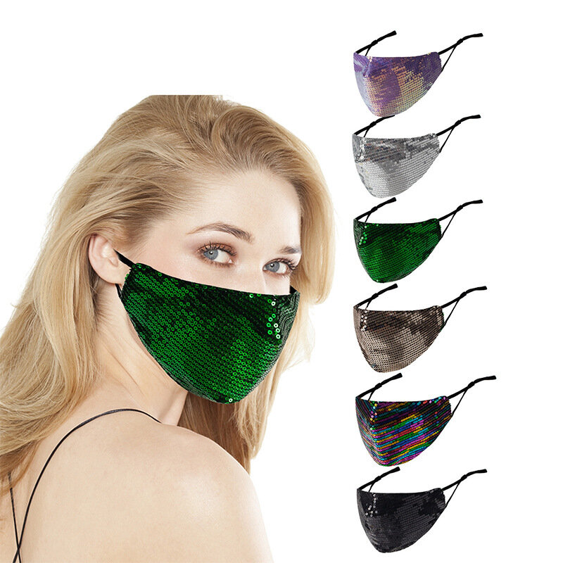 Flash decoração preto reutilizável 1 pc moda bling lantejoulas máscara facial lavável para as mulheres de luxo qualidade facial jóia discoteca