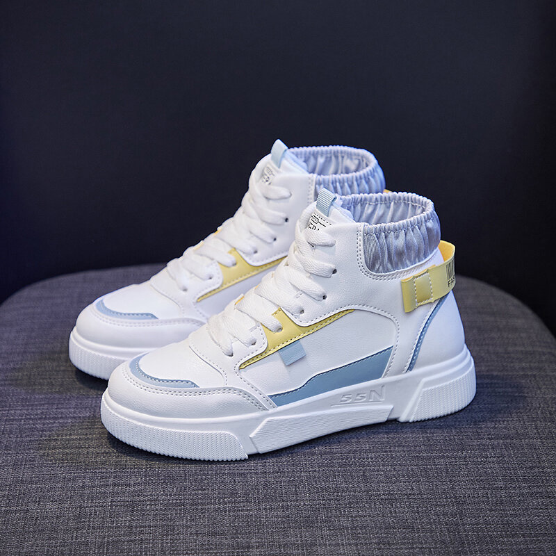 New Arrival Women's Spring Platform High top Sneakers ,White,Black Vulcanize Shoes.Non Slip Comfort Casual Sneakers,Kawaii Shoes
