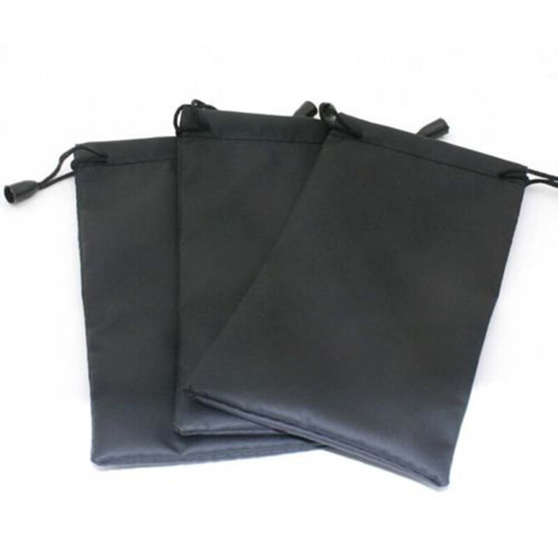 Bolsas para gafas de sol de 5 piezas, bolsa de transporte óptica Mp3 portátil con cordón, paño suave, antipolvo, paquete de limpieza negro