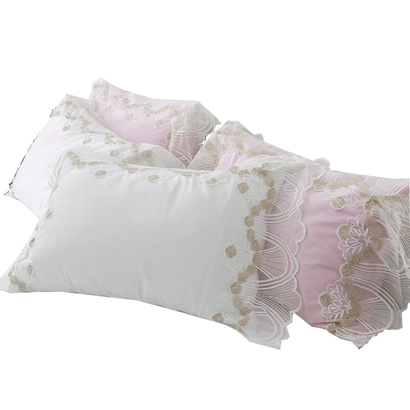 Fundas de cojín de princesa para niña, fundas de almohada de tela de terciopelo liso, cubierta de Almohada amarilla rosa con encaje, regalo de boda
