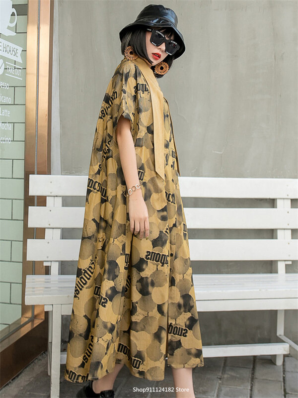 Robe d'été légère torsadée jaune, style européen et américain, impression coréenne, tempérament irrégulier, collection 2021