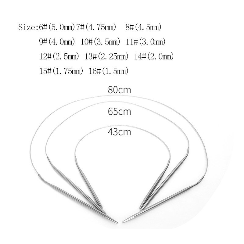 ใหม่ TY 11ขนาดสแตนเลส Circular เข็มถักชุดเส้นด้ายสาน DIY เข็มถักตะขอชุด43ซม.65ซม.80ซม.