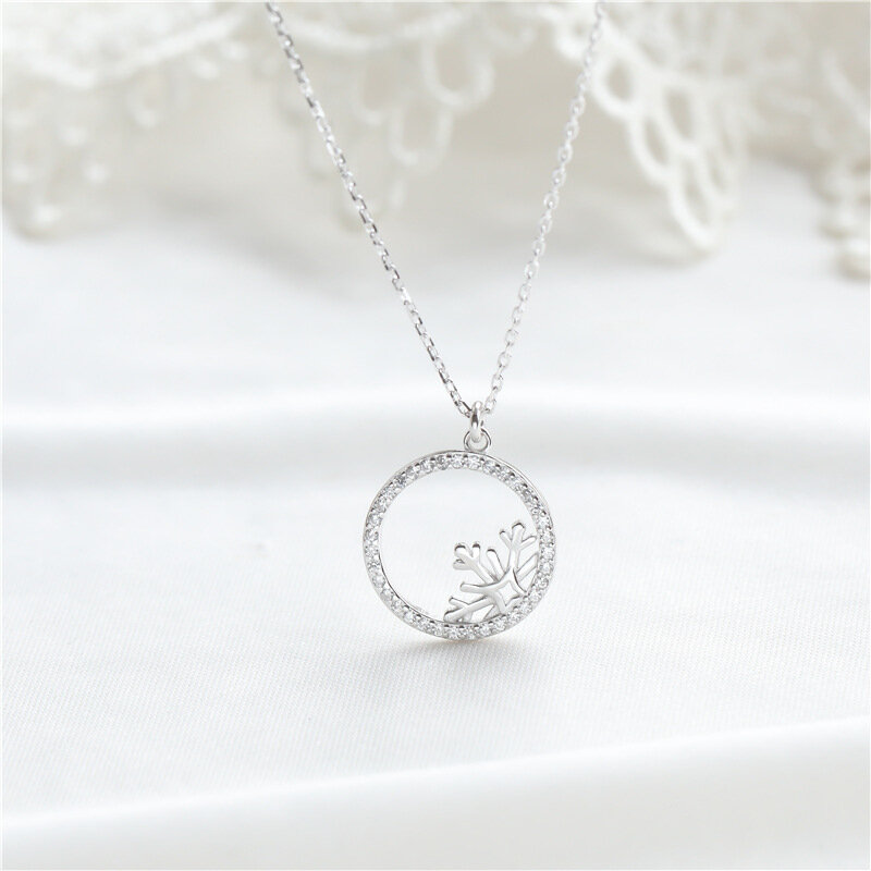 Sodrov 925 Sterling Silver Hollow Round Snowflake Pendant Necklace for Women Jewerly