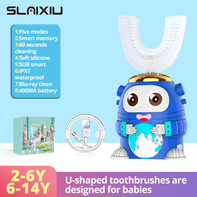 Зубная щетка детская, автоматическая, 360 градусов, U, силиконовая, USB