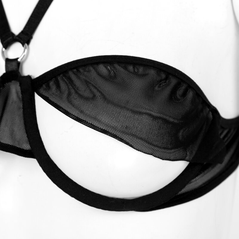 حمالة صدر سوداء مع ملابس داخلية للنساء من Underwire حمالة صدر شبكية شفافة قابلة للضبط حمالة صدر مثيرة بنصف كوب ملابس داخلية مفتوحة من الحلمة