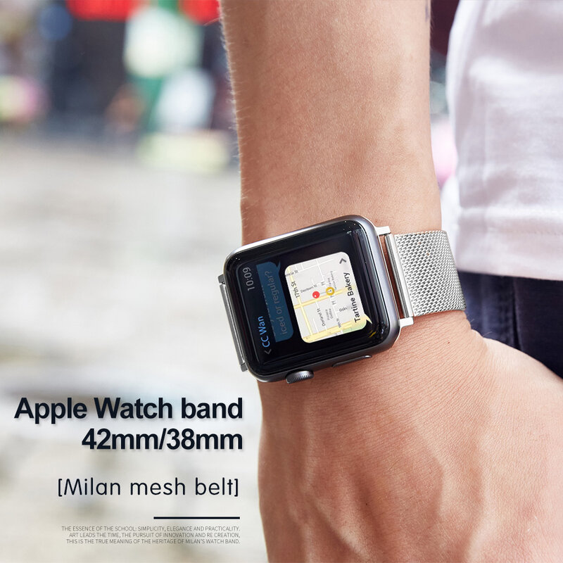 Pulseira de aço inoxidável milanesa para apple watch, modelos 1, 2, 3, 4, 5, 6, se, 42mm, 38mm, 40mm, 44mm