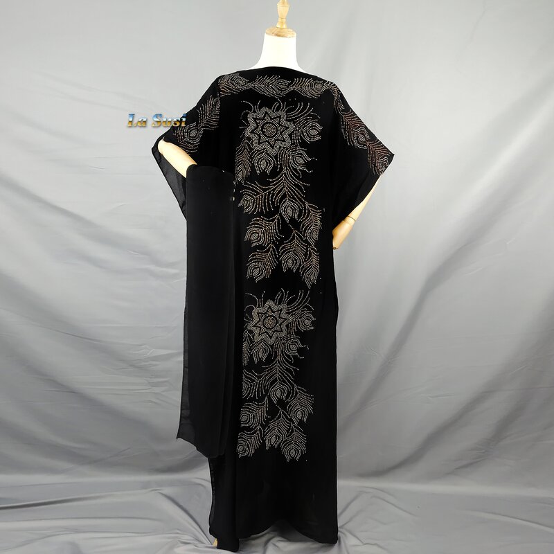 Vestidos africanos de doble cara para mujer, Vestido largo de muselina con flores de Dubái, ropa africana de algodón de talla grande LD430