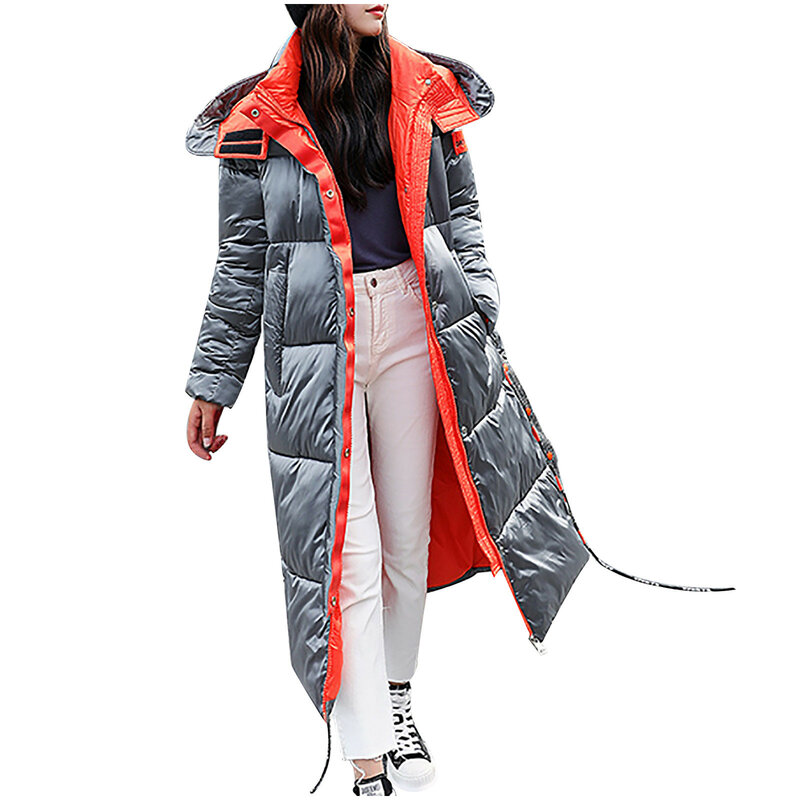 Chaqueta larga y brillante para mujer, Abrigo con capucha, Parkas gruesas por encima de la rodilla, # T2G prendas de vestir, moda de invierno