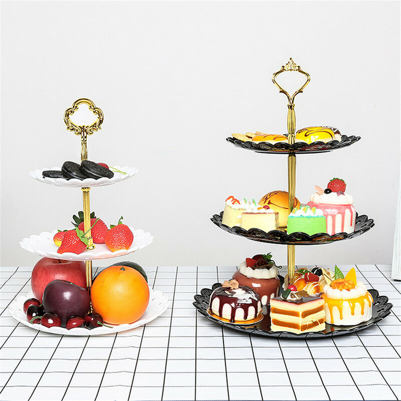 Supporto per Cupcake a 3 strati supporto per feste a strati in plastica Dessert torre vassoio frutta Dessert piatti piatti per tè festa di compleanno