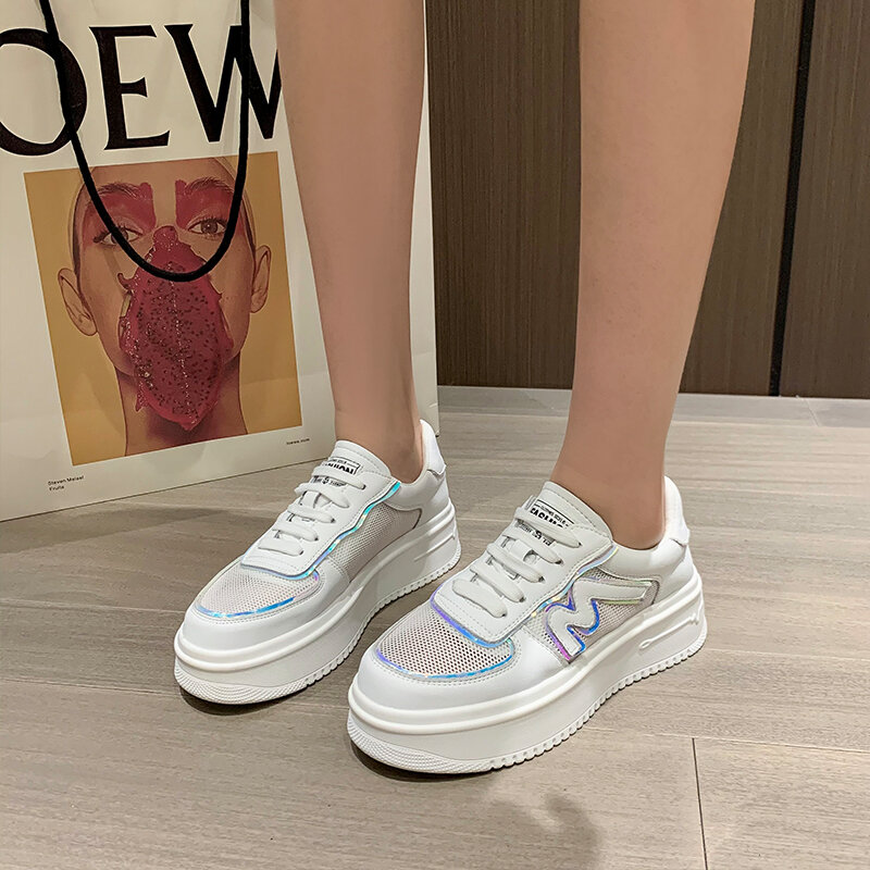 Sneakers da donna filato netto 2021 estate nuova piattaforma Casual scarpe da donna in filato netto scarpe da studente allacciate moda traspirante donna