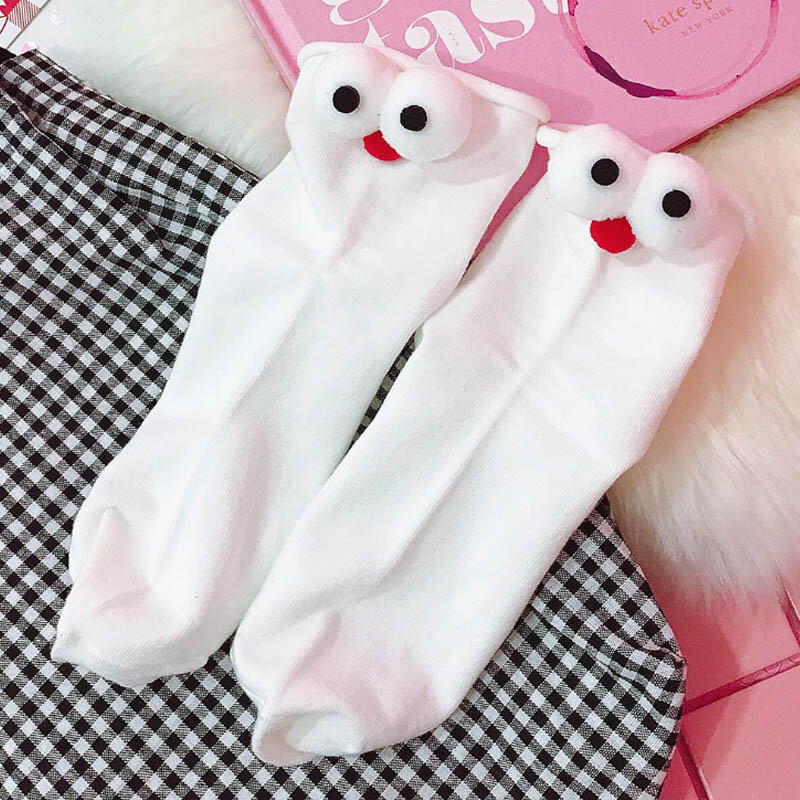1 Paar Cartoon Hot Koop Vrouwen 3D Ontwerp Grote Ogen Meisjes Creatieve Sokken Kleding Accessoire Persoonlijkheid Katoen Hoge Kwaliteit Sokken