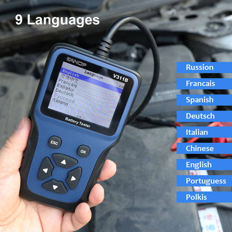 EANOP V311B 12 فولت سيارة جهاز اختبار بطارية LCD أداة تشخيص ل سيارة عالمية محلل السيارات بدء شحن الماسح الضوئي