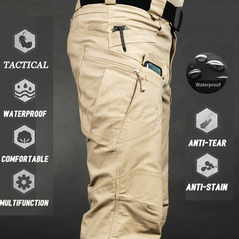Mens Waterproof Cargo กางเกงหลายกระเป๋าทหารชายกางเกงกลางแจ้งกางเกง Joggers Plus ขนาดกางเกงยุทธวิธีผู้ชาย