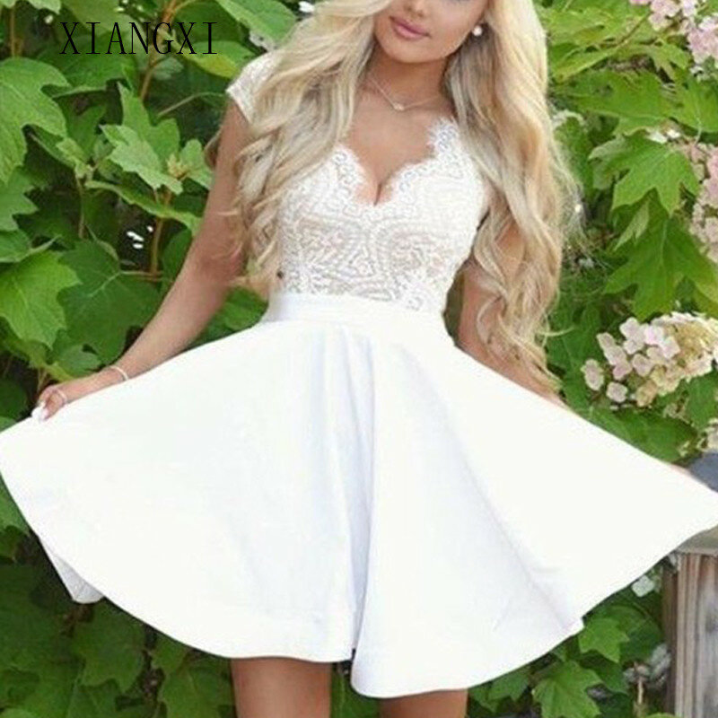 5.White Homecoming Dress Satin A-Line Scalloped Neck Cap Sleeves Above Knee Party Gowns Homecoming Dresses