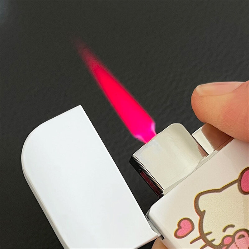Hello Kitty Cat Pink Lighter Creative Igniter Kawaii MyMelody Kuromi Cinnamo Sanrioed Windproof Red Flame Lighters Fast Delivery