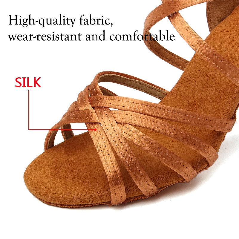 DKZSYIM-zapatos de baile latino para mujer, calzado de seda de tacón alto con fondo suave, de 8cm, para salón de Salsa