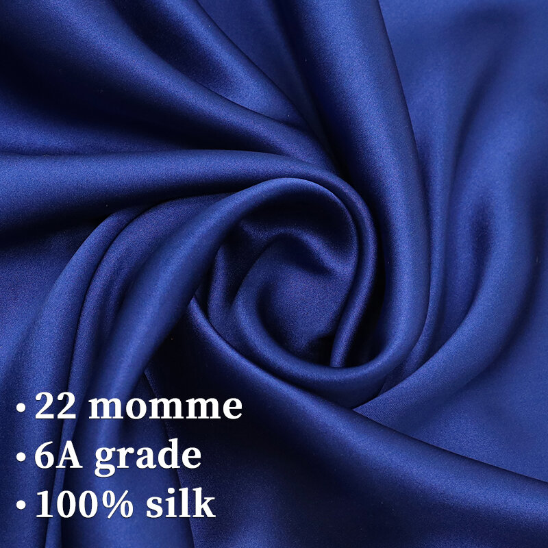 Housse de coussin en soie 100% véritable, taie d'oreiller avec fermeture éclair cachée, taille Standard Queen, 60x60cm, série bleu marine