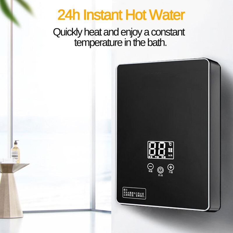 Calentador de agua eléctrico de 6000W y 220V, calentador de agua sin tanque instantáneo, ducha de baño, multiusos, con pantalla LED