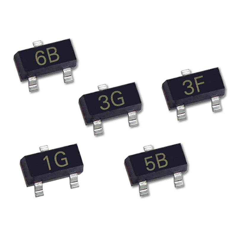 Transistor de potência npn com 50 peças, smd com três códigos embutidos 6c 5b bc846b 1b bc847a bc847c 1g bc857c 3g bc857a sot-23 ic