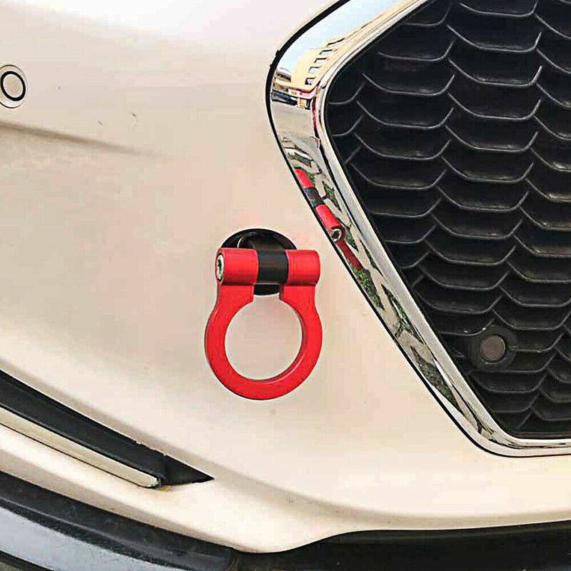 อุปกรณ์ตกแต่งเบ็ดลากวงแหวนสำหรับรถแข่งอุปกรณ์ตกแต่งรถยนต์สีแดงเครื่องมือเกี่ยวสำหรับรถยนต์