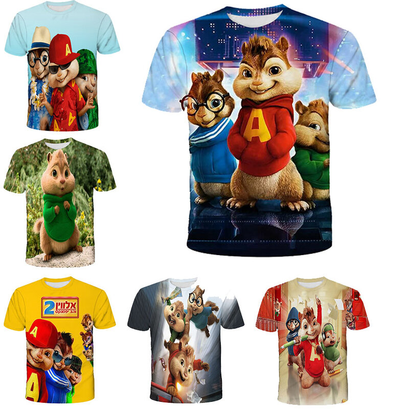 T-shirt d'été à manches courtes pour enfants, Alvin et les Chipmunks, dessin animé 3D HD, vêtements pour garçons et filles