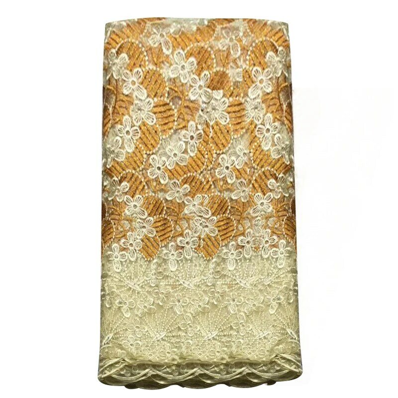 Nueva llegada de tela de encaje de alta calidad con cordón nupcial bordado nigeriano tela de Encaje amarillo naranja francés suizo