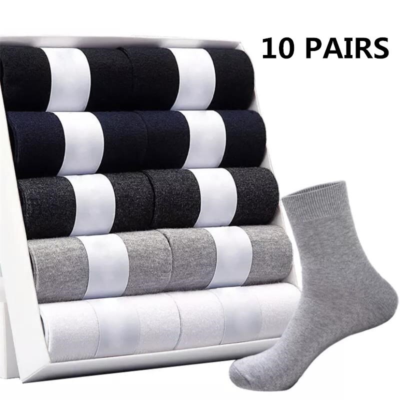 10 pares/meias masculinas de poliéster algodão respirável, meias de meia cor sólida fina de verão e outono, meias casuais de negócios