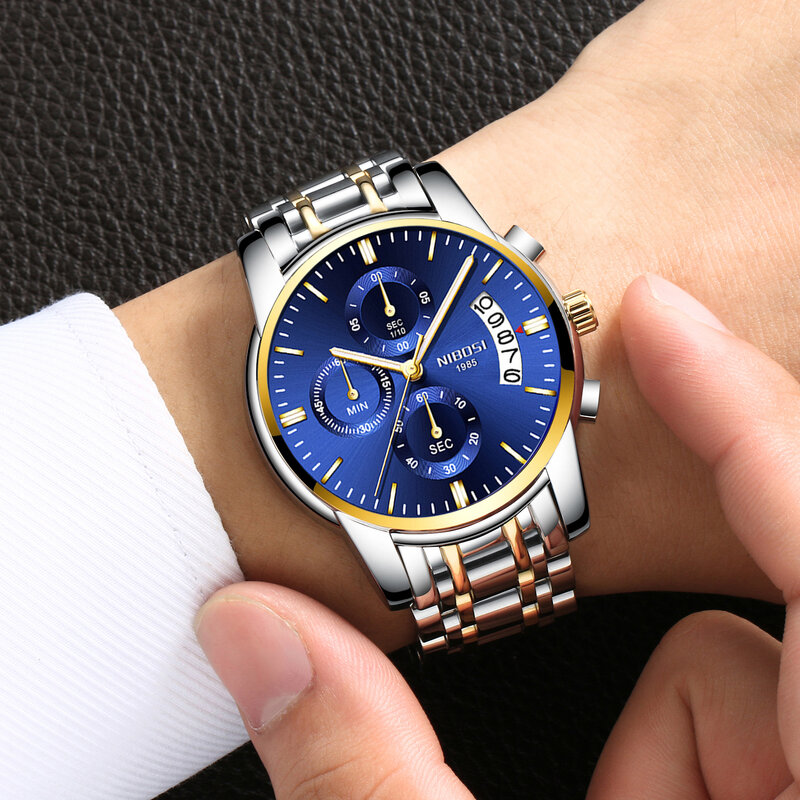 NIBOSI – montre-bracelet de luxe pour hommes, à Quartz, lumineuse, étanche, style militaire, Sport, 2019