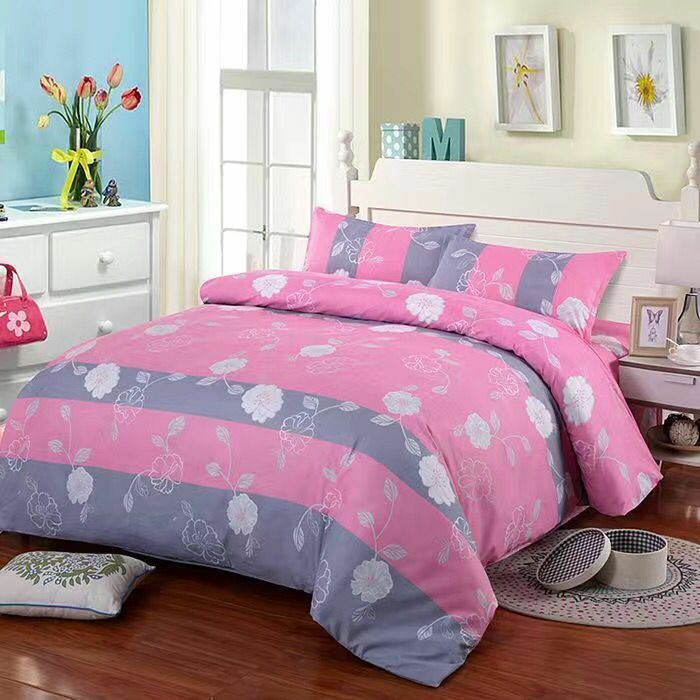 4ピース/セット漫画暖かい寝具セット幾何学模様ベッドライニング4サイズグレーブルー布団カバーシーツ枕カバーセット