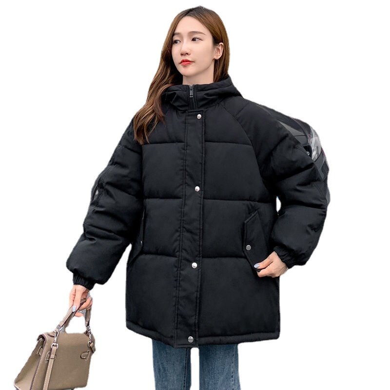 Jaket Pendek Wanita Baru 2021 Mantel Berlapis Katun Bertudung Tebal Musim Dingin Jaket Puffer Longgar Korea Wanita Pakaian Luar Longgar