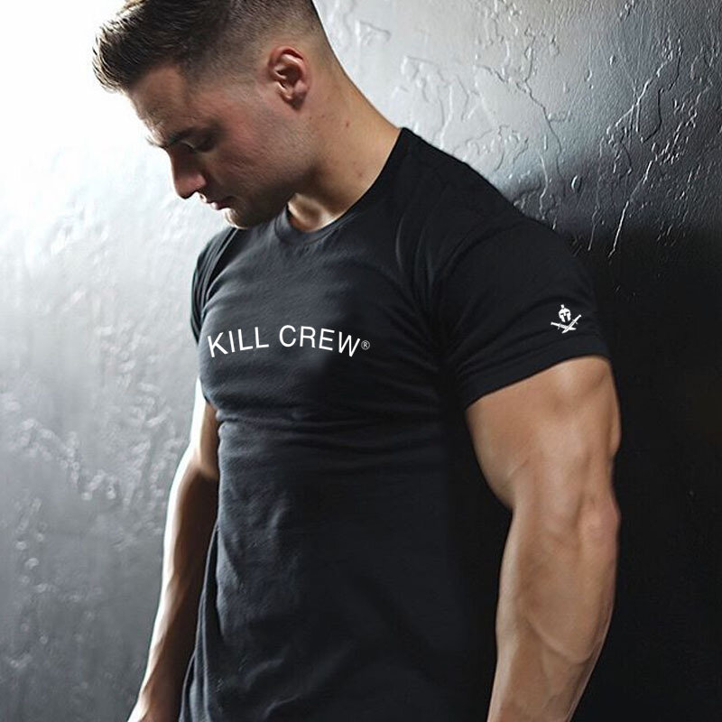 T-shirt de Fitness pour hommes, vêtement de marque, mode, été, gym, court, en coton, musculation, 2021