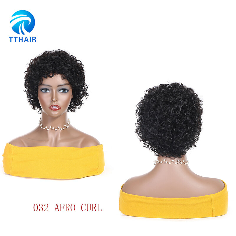 Tshair100% pelucas de cabello humano para mujeres negras, pelo Remy brasileño con flequillo, rizado Afro, ombré, 1b/27