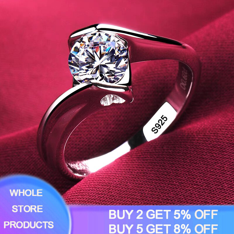 Women 18K White Gold Ring With Natural Zirconia Diamond 925 Silver Wedding Band Engagement Bridal Jewelry Free Get Earring Gift