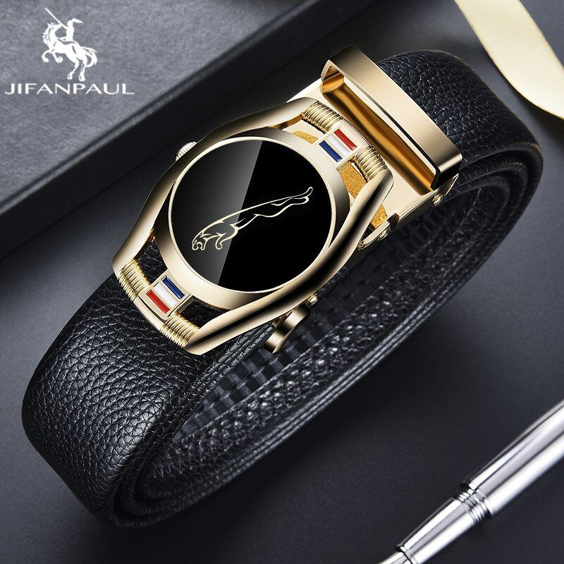 JIFANPAUL – ceintures en cuir pour hommes, largeur de 3.5cm, marque de luxe, avec boucle, noir
